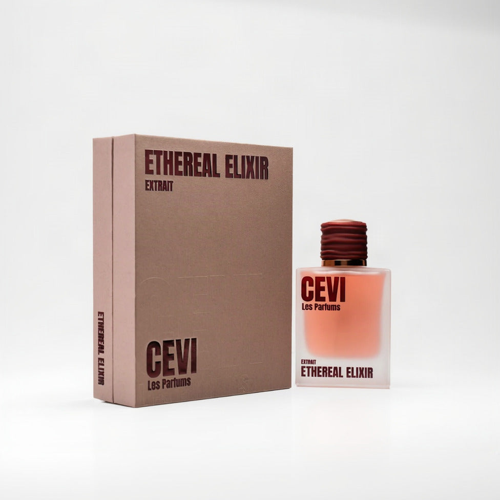 Cevi Les Parfums Ethereal Elixir perfume bottle and packaging on a white background