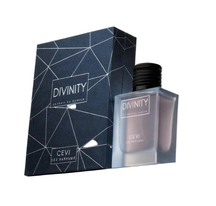 Divinity perfume bottle and packaging on a white background