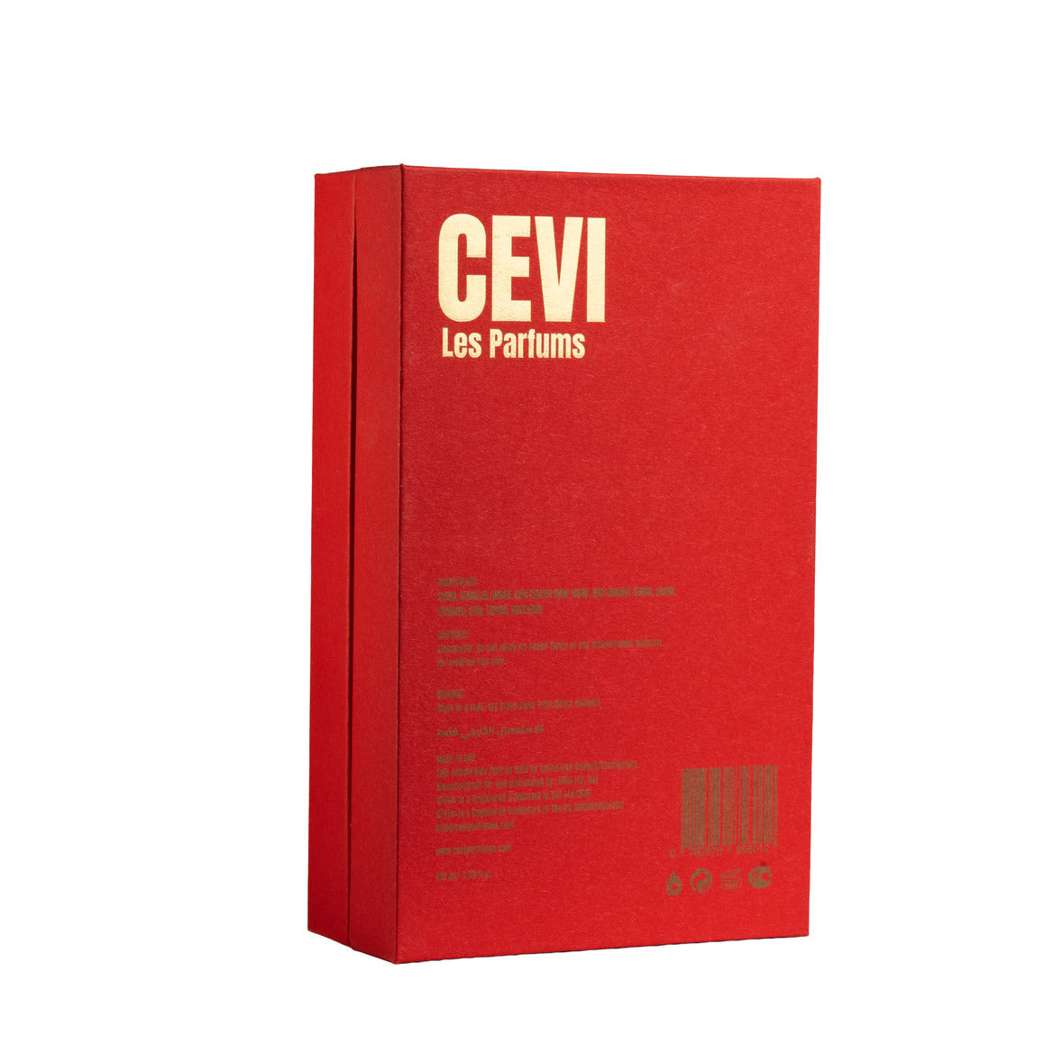 Red box with 'CEVI Les Parfums' branding on a white background