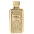 Gold-colored rectangular island sun khadlaj extrait de parfum bottle with diamond-patterned texture and ornate cap 100ml