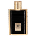 Black textured glass Karus Gold Absolu EDP perfume bottle with gold metallic cap and rectangular label 100ml
